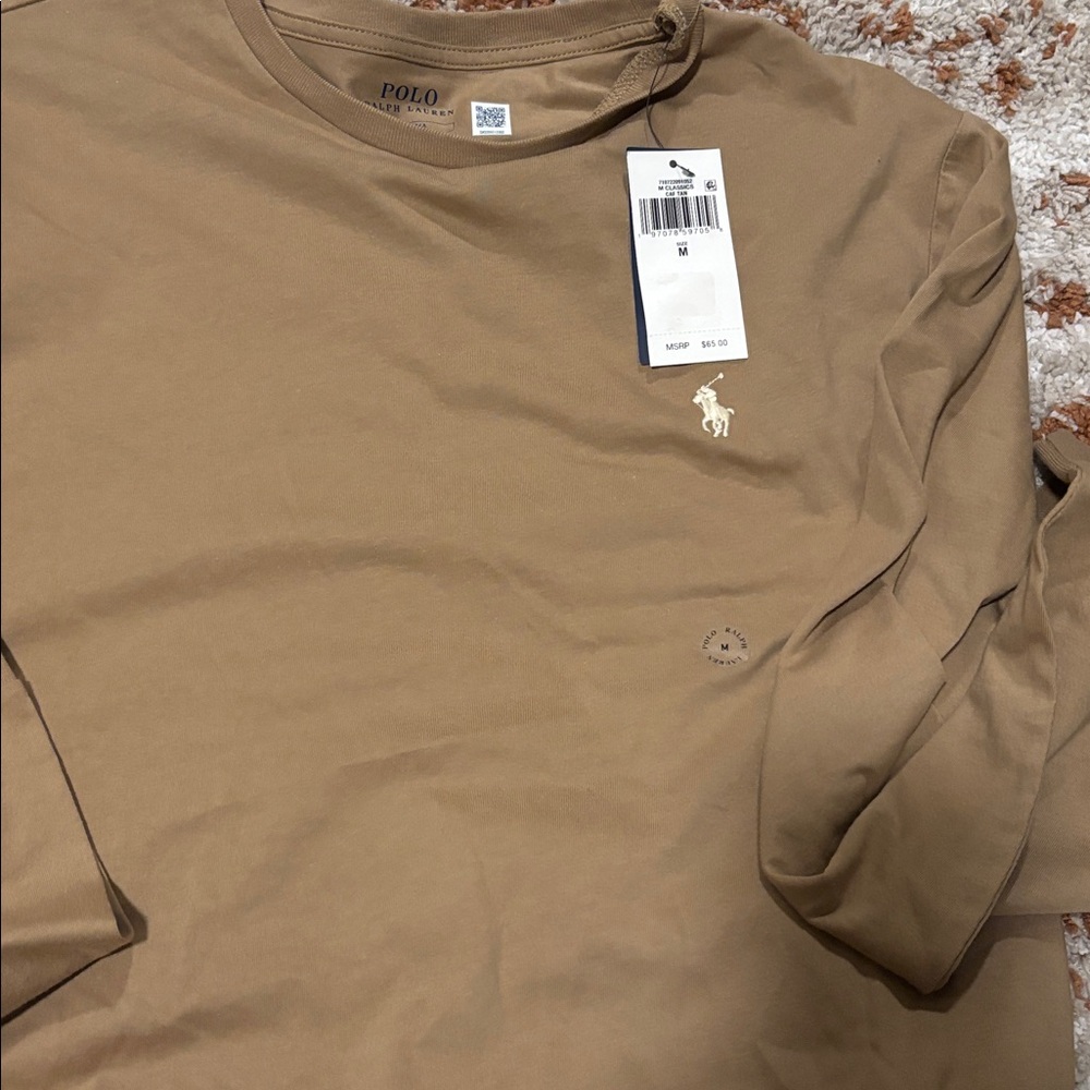 Polo by Ralph Lauren Men’s Tan Crewneck Long Sleeve Shirt - Picture 3 of 6